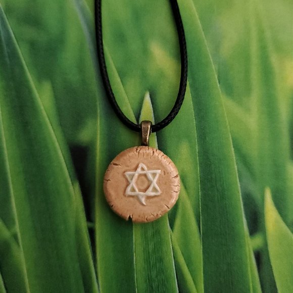 Handmade Ceramic Light Caramel Star of David Pendant Necklace - Picture 9 of 10